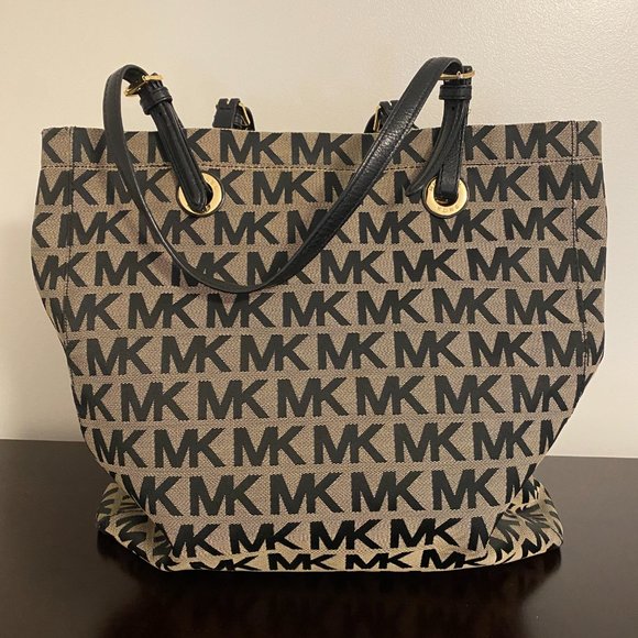 Michael Kors Jetset North South Canvas Logo Black Tan Tote - Picture 3 of 9